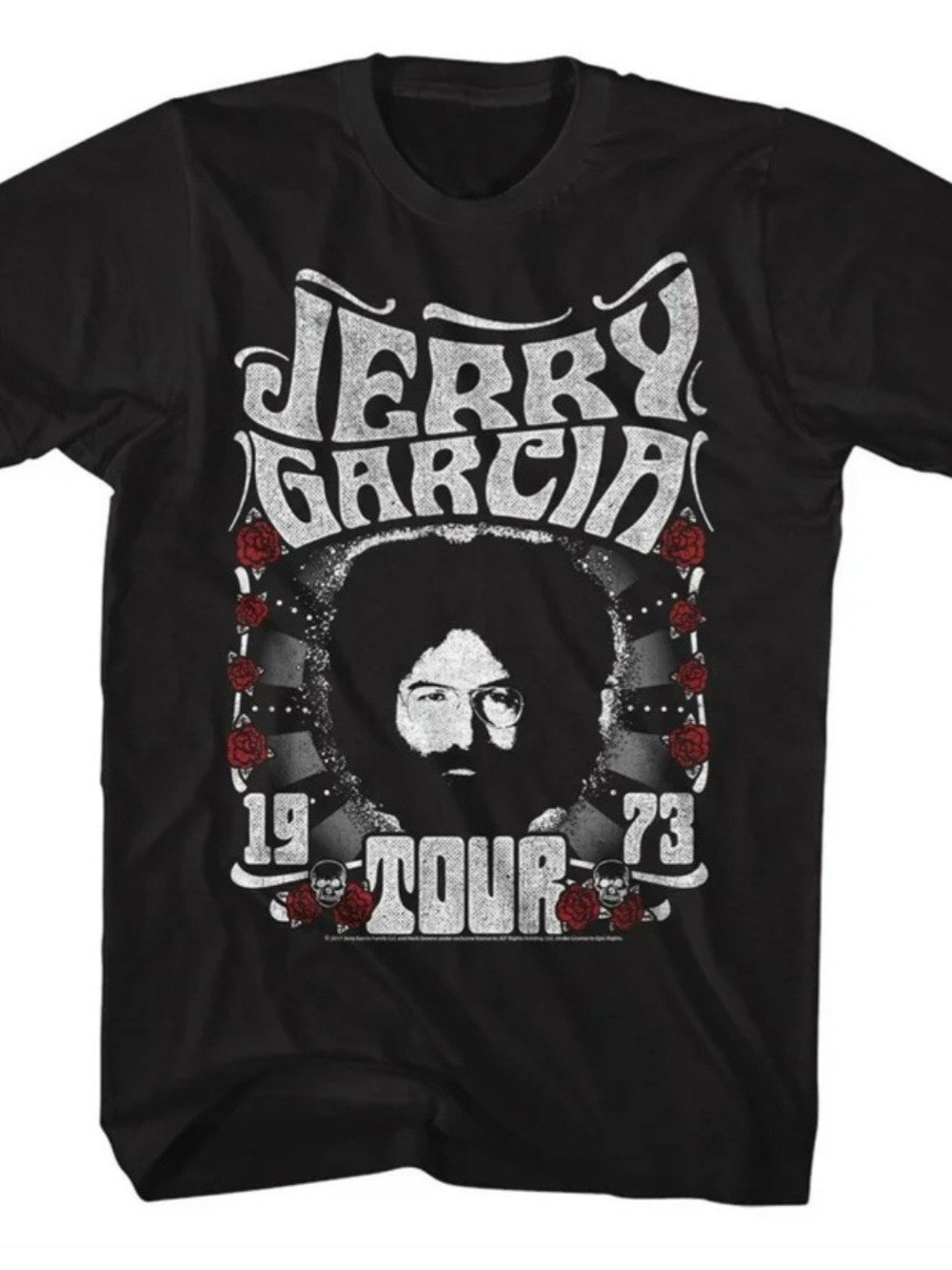 Jerry Garcia 1973 Tour Mens T Shirt Black with Roses Official‎ Merchandise